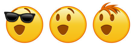 Winking face on white background. Set of three yellow emoji. Large size yellow emoji smileのイラスト素材
