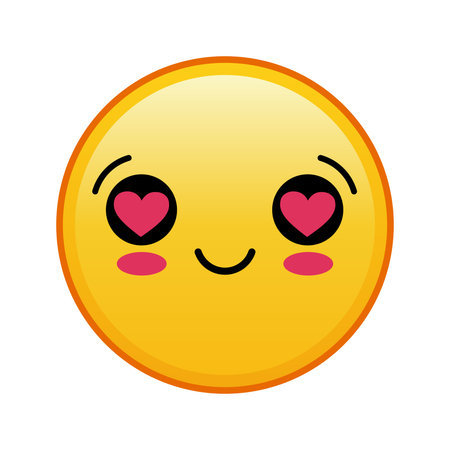 Kawaii yellow emoji with hearts in eyes face on white background. Large size yellow emojiのイラスト素材