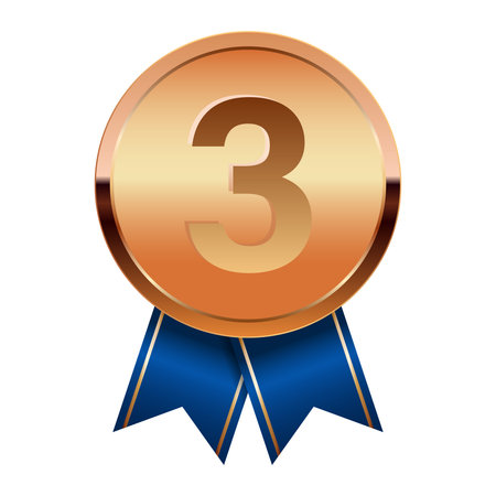 Bronze award medal with blue ribbons for sport and games. Medal or coin for gamesのイラスト素材