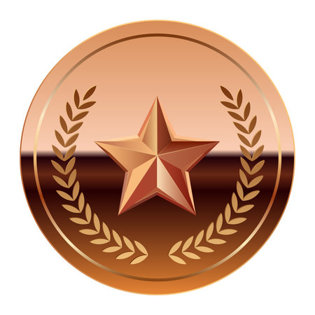 Bronze glossy mirror medal and star for sport and games. Medal or coin for gamesのイラスト素材