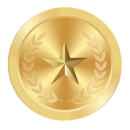Gold award medal with star. Round medal for web and gamesのイラスト素材