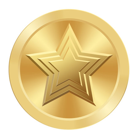 Gold award medal with star. Round medal for web and gamesのイラスト素材