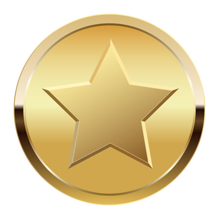 Golden award medal and star for sport and games. Medal or coin for gamesのイラスト素材