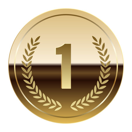 Golden glossy mirror medal for sport and games. Medal or coin for gamesのイラスト素材