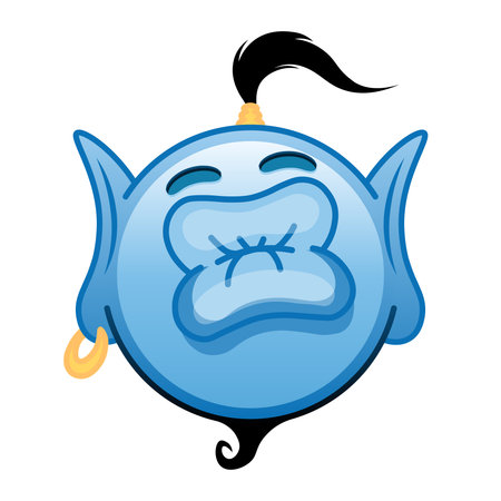 Blue genie cartoon emoji face with a big kiss. Large size blue emojiのイラスト素材
