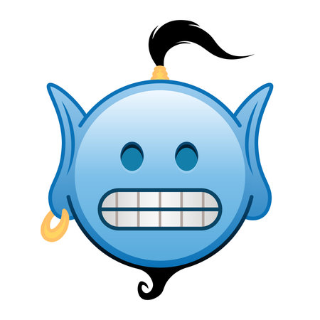 Blue genie cartoon emoji face with grimace. Large size blue emojiのイラスト素材