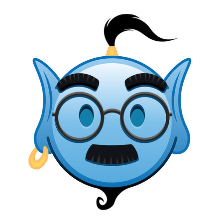 Blue genie cartoon emoji face with glasses and mustache. Large size blue emojiのイラスト素材