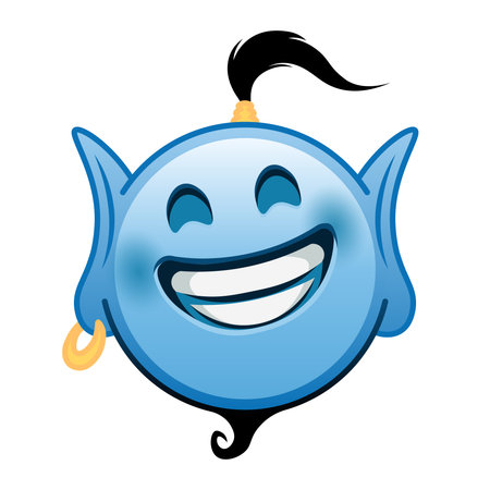 Blue genie cartoon emoji grinning face with laughing eyes. Large size blue emojiのイラスト素材
