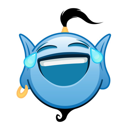 Blue genie cartoon emoji face with tears of joy. Large size blue emojiのイラスト素材