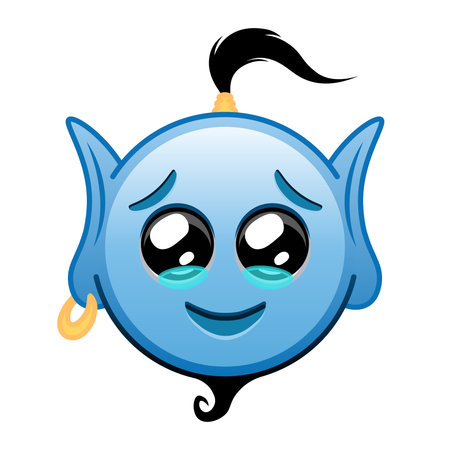 Blue genie cartoon emoji happy face with tears. Large size blue emojiのイラスト素材