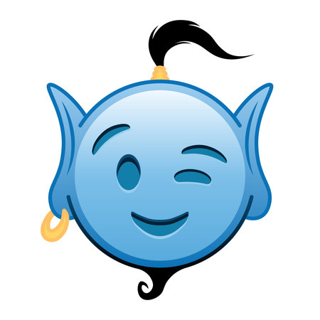 Blue genius cartoon emoji winking face. Large size blue emojiのイラスト素材