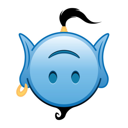 Blue genie cartoon emoji with face upside down. Large size blue emojiのイラスト素材