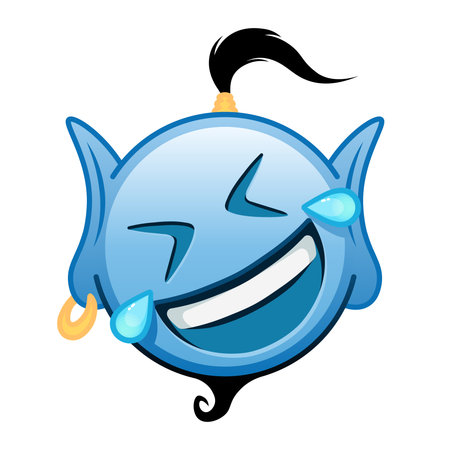 Blue genie cartoon emoji with rolling on the floor laughing. Large size blue emojiのイラスト素材