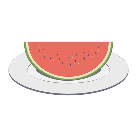 Red fresh watermelon with seeds on plate. Summer red fruit illustrationのイラスト素材