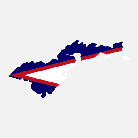 American Samoa main island map silhouette with flag isolated on white background. Simple flat icon illustration for webのイラスト素材