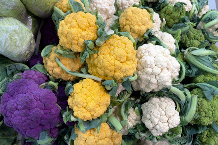 Colourful cauliflower: purple and yellowの写真素材