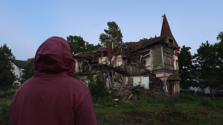 Old abandoned destroyed house in disrepairの写真素材