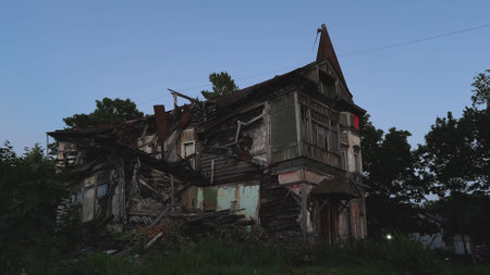 Old abandoned destroyed house in disrepairの写真素材