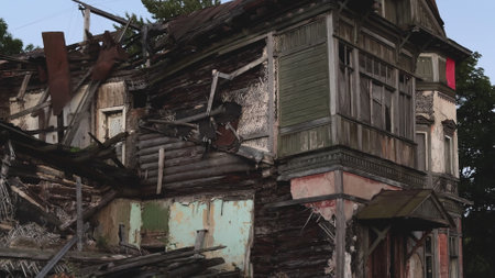 Old abandoned destroyed house in disrepairの写真素材