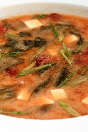 Close up of  miso soup - japanese cuisine decorated with greensの写真素材