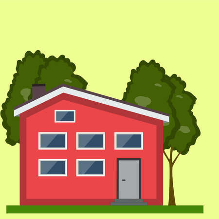 Large cartoon house illustration with treeのイラスト素材