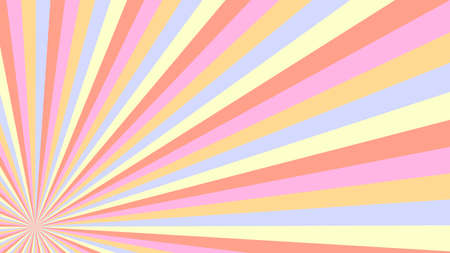 Abstract starburst background with orange, pink, blue, yellow rays. Banner vector illustration.のイラスト素材