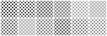 Set of seamless patterns with decorative elements. Floral and star backgrounds for fashion prints or wrapping paper.のイラスト素材