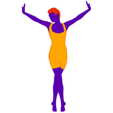 Beautiful a fashion girl in short dress. Purple silhouette of young woman. Vector illustration.のイラスト素材