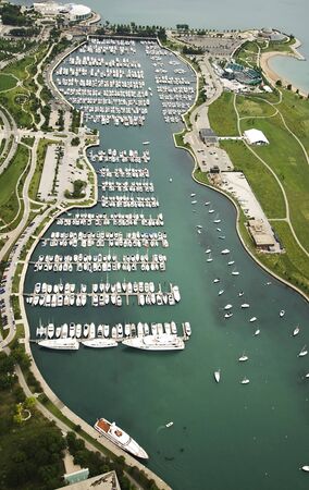 Overhead view of boats in marinaの写真素材