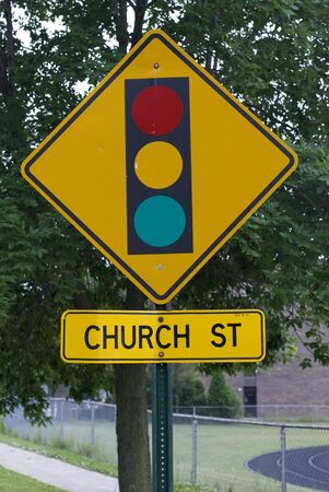 Yellow stoplight street signの写真素材