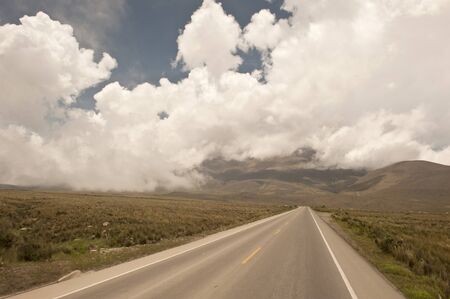 A Peruvian roadway near Arequipa Peru in the Yura district on a cloudy day.