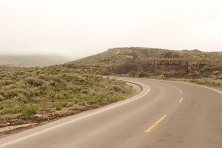 A Peruvian roadway near Arequipa Peru in the Yura district on a cloudy day.