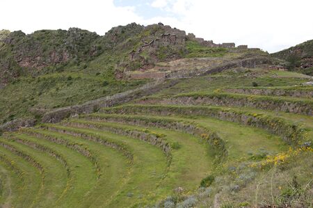 A beautiful Peruvian landscape on an overcast day in the Calca Province.の写真素材