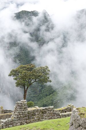 A view from Machu Picchu on a cloudy day.の写真素材