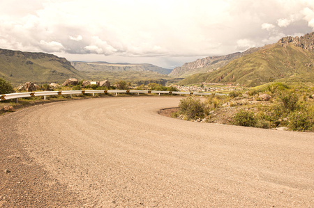 A Peruvian roadway near Arequipa Peru in the Yura district on a cloudy day.の写真素材