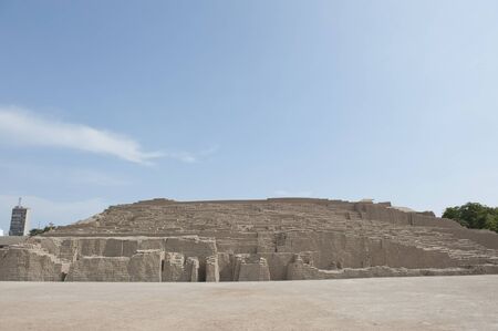 Pyramid of Huaca Pucllana on a sunny day in Peru.の写真素材
