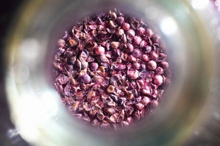 Making grape wine at home. Homemade young wine view from the bottleneck