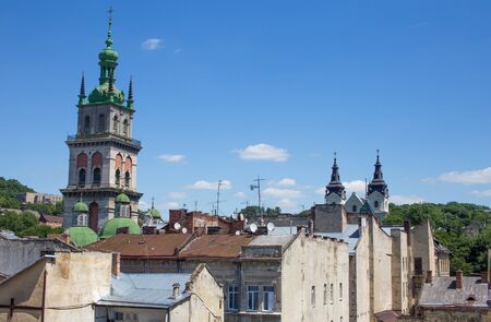 Ukraine Lviv old town rooftops cityscapeの写真素材