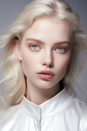 Beauty portrait of a stunning blonde woman, radiating elegance and charmの素材