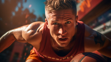 Portrait of a basketball player in action on the basketball court.の素材