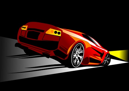red sports car racing on the road at night with lights onのイラスト素材