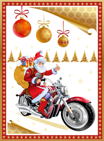Santa Claus and Gold New Year's trip on Motorcycleのイラスト素材