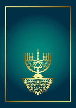 Menorah. Stylish Hanukah card with candle and place for text. Vectorのイラスト素材