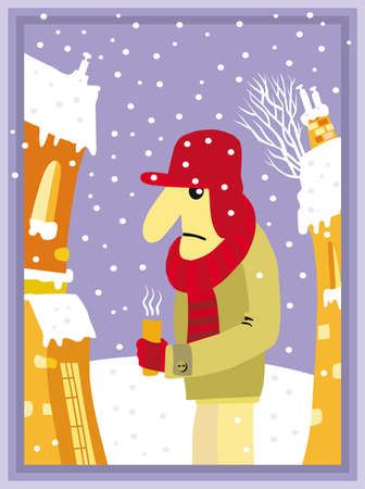Frozen Man. A man in winter clothes feeling very coldのイラスト素材