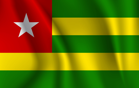 Flag of Togo. Realistic waving flag of Togolese Republic. Fabric textured flowing flag of Togo.の写真素材