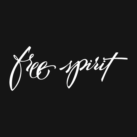Free spirit card or poster. Hand drawn lettering. Modern brush calligraphy. Dry brush lettering. Hand drawn ink illustration. Free spirit phrase.の写真素材
