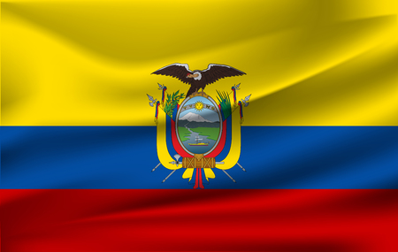 Flag of Ecuador. Realistic waving flag of Republic of Ecuador. Fabric textured flowing flag of Ecuador.の写真素材