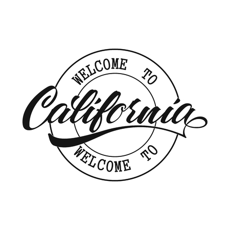 Vintage Hand lettered textured 'Welcome to California Welcome to' t shirt apparel fashion print. Custom type design. Hand drawn typographic composition.の写真素材