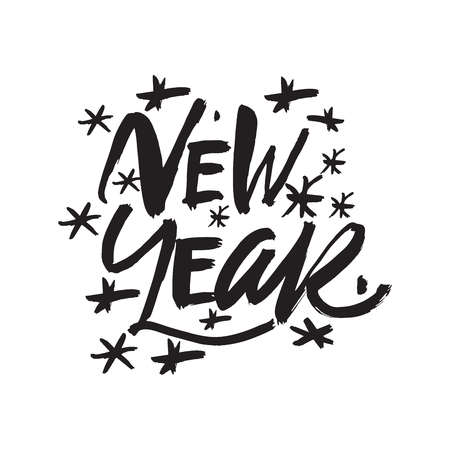 new year brush hand lettering, isolated on white background.のイラスト素材