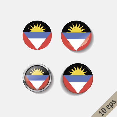 Set of ANTIGUA AND BARBUDA flags round badges. Vector illustration. 10 epsのイラスト素材